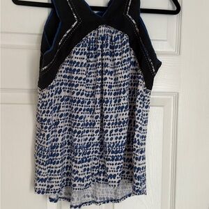 Anthropologie Black and Blue Patterned Tank Top